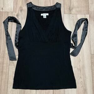 White House Black Market Sleeveless Top Womens Medium Black Babydoll Tie Back